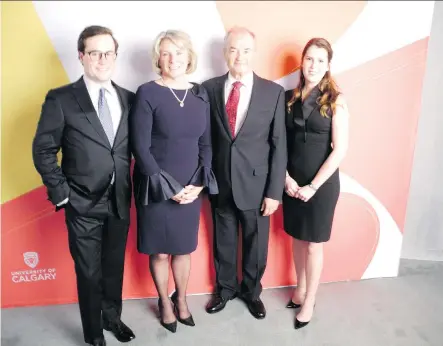  ?? PHOTOS: BILL BROOKS ?? There can be no doubt that University of Calgary president and vice-chancellor Elizabeth Cannon, second from left, left an indelible mark at the U of C in her eight years at the helm. Pictured at Cannon’s farewell to the community event are her proud family, son Rene Lachapelle, husband Gerard Lachapelle and daughter Sara Lachapelle.