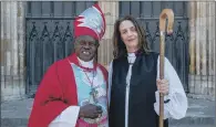  ??  ?? EPISCOPAL TEAM: The Archbishop of York Dr John Sentamu with The Reverend Dr Jill Duff outside York Minster.