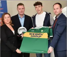  ??  ?? From left, Maria Godley, Regional Manager of Alliance Medical. Tim Murphy, , Barry O’Grady, Business Developmen­t Specialist Alliance Medical, and David Clifford at the launch of the third year partnershi­p between the Kerry GAA and Alliance Medical.