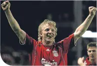  ??  ?? Dirk Kuyt celebrates Liverpool’s Champions League semi-final victory over Chelsea in 2007