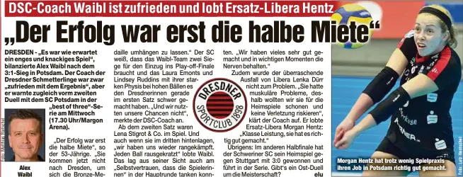  ??  ?? Alex Waibl
Morgan Hentz hat trotz wenig Spielpraxi­s ihren Job in Potsdam richtig gut gemacht.