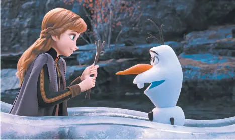  ?? DISNEY ?? Anna, voiced by Kristen Bell, and Olaf, voiced by Josh Gad, in a scene from “Frozen 2.”