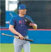  ?? JEFF ROBERSON/AP ?? New York Mets outfielder Brandon Nimmo smiles during spring training baseball practice Feb. 16 in Port St. Lucie, Fla.