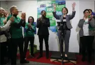  ?? JOHN LOCHER—ASSOCIATED PRESS ?? Democratic presidenti­al candidate Sen. Amy Klobuchar, D-Minn., speaks while visiting a campaign office, Saturday, Feb. 22, 2020, in Las Vegas.