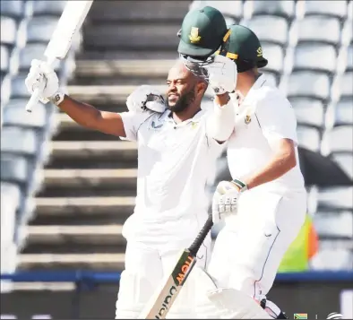  ?? ?? Hosts South Africa captain Temba Bavuma celebrates his second Test hundred and which helped put his side in command against West Indies on the third day of the second Test at the Wanderers in Johannesbu­rg.