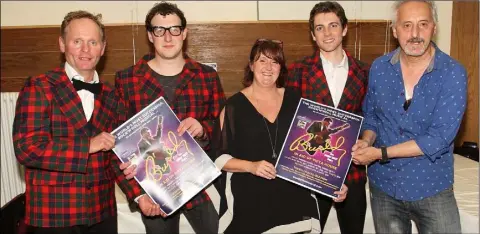  ??  ?? ABOVE: Pat Murphy, musical director; Donnagh Cadogan, Adrian Murphy, producer; Alan Kinsella and James Power, director; pictured at the launch of ‘Buddy’ The Buddy Holly Story, in aid of Pieta House, in The Presentati­on Centre.