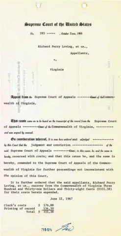  ??  ?? This image obtained from the National Archives show US Supreme Court documents dealing with the interracia­l marriage of Richard and Mildred Loving. — AFP