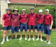  ?? Photo provided ?? Members of the Bellmont golf team are pictured with head coach Ty Razo after a record-breaking round of golf at Noble Hawk Saturday, where the Braves finished third behind Homestead and Leo, but ahead of #15 Columbia City.