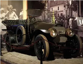  ??  ?? ABOVE: The Franz Ferdinand Gräf & Stift ‘cursed death car’ or ‘Hoodoo Car’ as it appears today: drab green rather than “devil red” and sitting placidly in the Vienna museum where it was first placed in 1914.