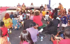  ?? ?? First Lady Dr Auxillia Mnangagwa interacts with parents and guardians of the children who were filmed taking alcohol on Christmas Day