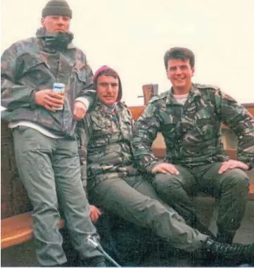  ?? ?? COMRADES: L/Sgt Stewart with friends Neil and Paul, and, inset, in regimental dress.