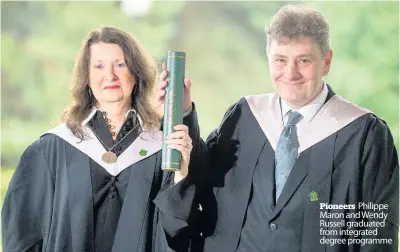  ??  ?? Pioneers Philippe Maron and Wendy Russell graduated from integrated degree programme