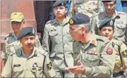  ??  ?? BSF Director General DK Pathak and his counterpar­t, Major General Umar Farooq Burki, in New Delhi on Friday. PTI PHOTO
