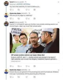  ??  ?? Former inspector-general of police Tan Sri Khalid Abu Bakar responding to Netizens on Twitter yesterday.