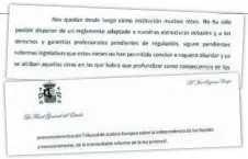  ??  ?? Reproducci­ón de la carta en la que María José Segarra reclama la independen­cia del Ministerio Fiscal