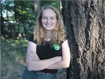  ?? DARREN STONE, TIMES COLONIST ?? Kate O’Connor, who is running for the B.C. Greens in Saanich South, will turn 18, the minimum age for a candidate, just two weeks before election day.