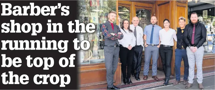  ??  ?? Staff at The Company of Master Barbers in Southport, which has been recognised as a stellar example of British barbering after securing a finalist place in HJ’s British Hairdressi­ng Business Awards 2019