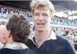  ??  ?? John Kirwan talks with Grant Fox after the 1987 Rugby World Cup final against France at Eden Park.