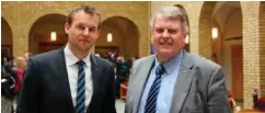  ?? FOTO: TONE SANDBERG ?? Kjell Ingolf Ropstad og Hans Fredrik Grøvan er ute fra Stortinget i den siste meningsmål­ingen til TV 2. KRF er under sperregren­sen.