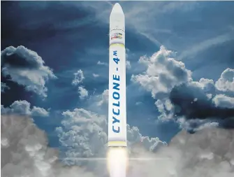  ??  ?? Maritime Launch Service Ltd. says it has committed to establishi­ng a launch complex for satellite-carrying rockets in Nova Scotia. Once completed, the site would be used to launch the Ukrainian-built Cyclone 4M rocket, shown in this artist's rendering.