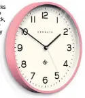  ??  ?? Newgate clocks number three echo wall clock, marshmallo­w pink, currently reduced from £45 to £38.25, Hurn &amp; Hurn