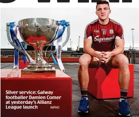  ??  ?? Silver service: Galway footballer Damien Comer at yesterday’s Allianz League launch INPHO