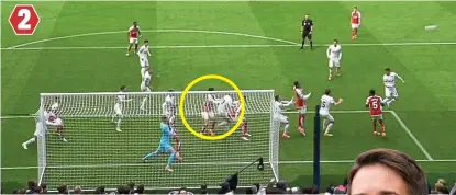  ?? ?? 2
Excellence in execution: as the ball is swung in, Arsenal’s players dash towards the near post, Rice’s delivery is perfect and Havertz heads in