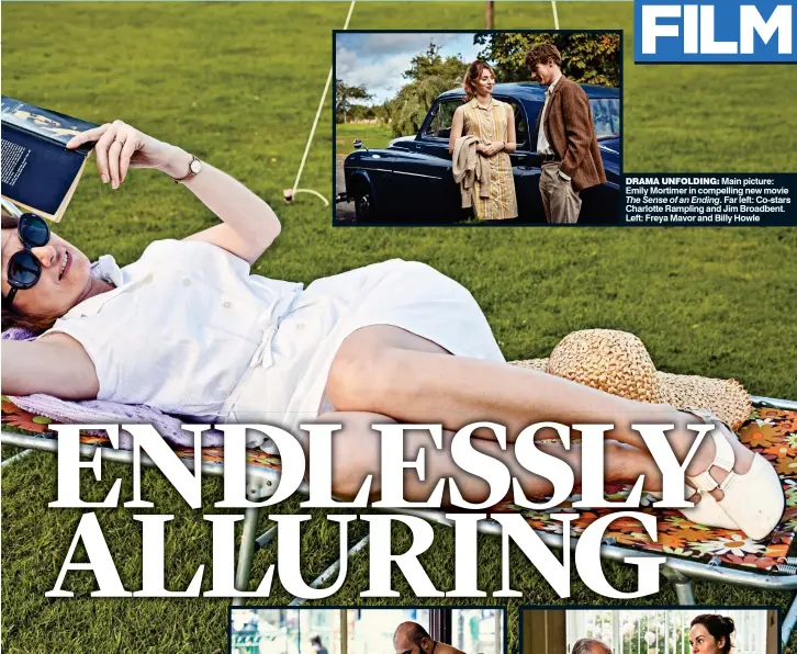  ??  ?? DrAmA UNFoLDING: Main picture: Emily Mortimer in compelling new movie The Sense of an Ending. Far left: Co-stars Charlotte Rampling and Jim Broadbent. Left: Freya Mavor and Billy Howle