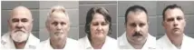  ?? SPALDING COUNTY SHERIFF’S DEPARTMENT VIA AP ?? This combinatio­n of undated booking photos shows, from left, Frankie Gebhardt, Bill Moore Sr., Sandra Bunn, Lamar Bunn and Gregory Huffman, all charged in connection with the death of Timothy Coggins, a black man killed in Georgia in 1983.