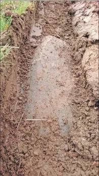  ??  ?? One of the large stones that Mr Jones has uncovered while ploughing.