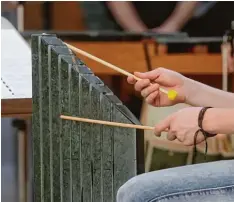  ??  ?? Die Stein Instrument­e werden auf unterschie­dliche Weise gespielt.