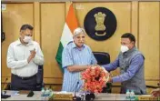  ?? PTI ?? Outgoing Chief Election Commission­er Sunil Arora during his farewell in New Delhi, on Monday. Election Commission­ers Rajiv Kumar and Dy EC Sudeep Jain also seen