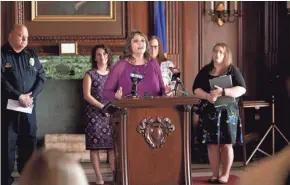  ?? COURTESY OF MARSY’S LAW FOR WISCONSIN ?? Teri Nicolai speaks at an event supporting Marsy’s Law for Wisconsin.