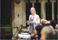  ?? CP PHOTO ?? Environmen­t and Climate Change Minister Catherine Mckenna stands during question period in the House of Commons on Parliament Hill in Ottawa on Thursday.