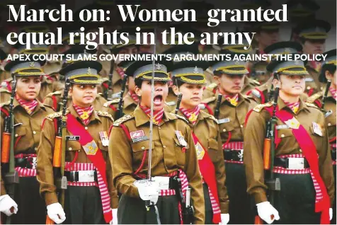  ?? PTI ?? All women contingent of the Indian Army during the rehearsal for the Republic Day parade at Rajpath in New Delhi.