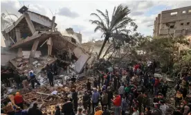  ?? AFP/Getty Images ?? The majority of the carbon dioxide estimated to have been produced can be attributed to Israel’s aerial bombardmen­t and ground invasion of Gaza. Photograph: Mahmud Hams/