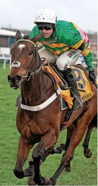  ?? ?? Nico de Boinville and Imberico Lord won The Betfair Hurdle at Newbury for trainer Nicky Henderson