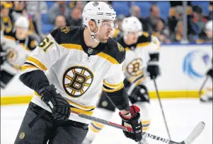  ?? AP PHOTO ?? Boston Bruins forward Rick Nash (61) skates prior to the first period of an NHL hockey game against the Buffalo Sabres, Sunday, in Buffalo, N.Y.