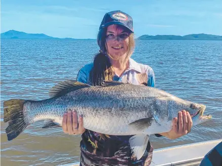  ??  ?? WHOPPER: Makayla Eves caught and released this thumping 97cm barramundi at last weekend's Pirtek Fishing Challenge.