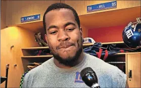  ?? [TOM CANAVAN/ THE ASSOCIATED PRESS] ?? Giants rookie defensive lineman B.J. Hill talks to the media after practice Thursday in East Rutherford, N.J. The Giants play at the Redskins on Sunday.