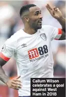  ??  ?? Callum Wilson celebrates a goal against West Ham in 2018