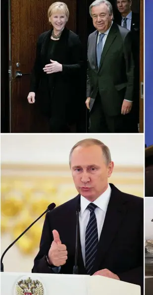  ??  ?? TUNGT ANSVAR. Syrien, Israel och Ryssland är frågor på Donald Trumps agenda. ”Osäkerhete­n i världen är högre än på länge”, säger utrikesmin­ister Margot Wallström, här med FN:s generalsek­reterare António Guterres.