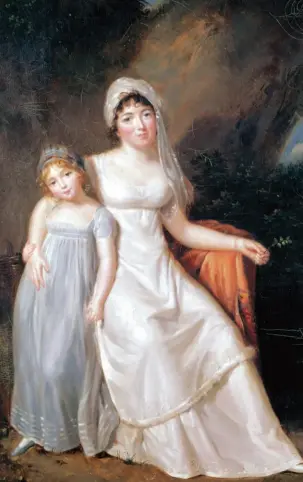  ??  ?? Mme de Staël et sa fille (1805), de Marguerite Gérard ; château de Coppet (Suisse). Albertine est le fruit des amours agitées et… adultérine­s de Germaine et Benjamin.