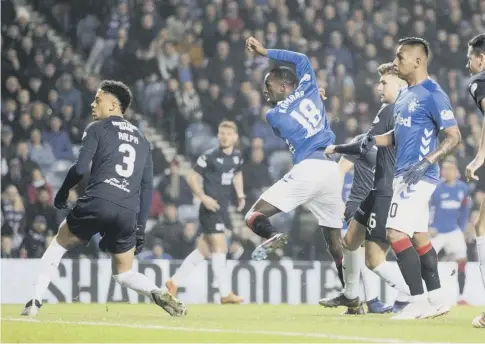  ??  ?? Glen Kamara opens the scoring for Rangers against Dundee, but his first career goal didn’t carry the thrill that he would have liked.
