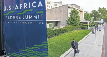  ?? Picture: AFP ?? NOT A COUNTRY: A sign promoting the US-Africa Leaders Summit outside the US Department of State, where President Barack Obama will host African leaders in Washington, DC, this week