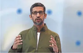  ?? JUSTIN SULLIVAN/GETTY IMAGES ?? CEO Sundar Pichai delivers the keynote address Tuesday at the Google I/O 2018 Conference in Mountain View, Calif.