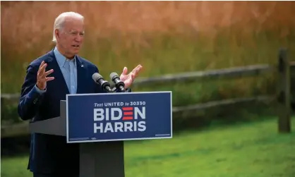  ?? Photograph: Jim Watson/AFP/Getty Images ?? Joe Biden speaks in Wilmington, Delaware, on 14 September.