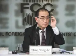  ?? —AFP ?? SEOUL: Former North Korean deputy ambassador to Britain Thae Yong-Ho talks to the media at the Seoul Foreign Correspond­ents Club in Seoul yesterday.