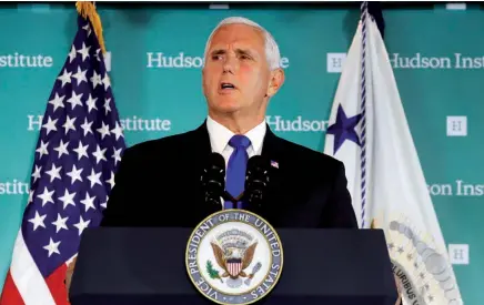  ??  ?? En un discurso sobre China en el centro de estudios Hudson Institute, el vicepresid­ente de Estados Unidos, Mike Pence, condenó que el gigante asiático haya convencido a la República Dominicana, Panamá y El Salvador de “romper lazos con Taipéi y reconocer a Pekín”, señalando que las medidas de Beijing ponen en peligro la estabilida­d del estrecho de Taiwán.