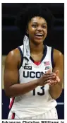  ?? (AP file photo) ?? Arkansan Christyn Williams is averaging 14.9 points and 5.3 rebounds per game for No. 3 Connecticu­t this season. The Huskies take on Arkansas in Fayettevil­le on Jan. 3.